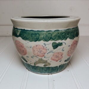 Vintage Chinese Floral Ceramic Flower Pot Planter | Pastel Pink